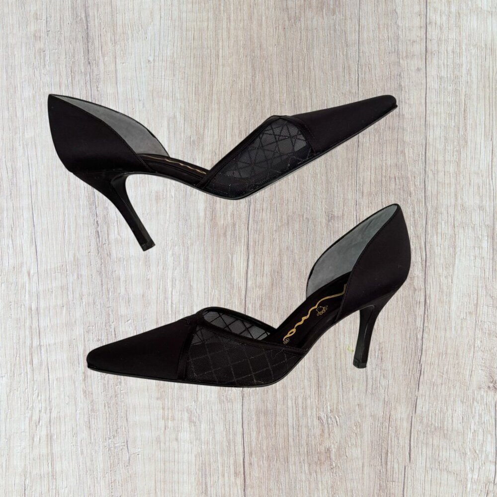 NINA Satin D'orsay Black Sparkle Beaded Heels Women's Size 7